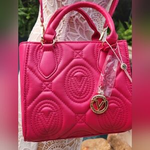 Hot pink Valentino Orlandi Quilted Barbiecore convertible crossbody bag.